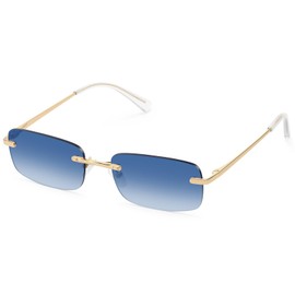 Fozono Retro Frameless Rectangle Sunglasses Womens Trendy Narrow Small Frame Spring Hinge UV Protection FZN905 Gold Frame/Gradient Blue Lens