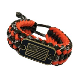 Paracord Bracelet US Army Military Bracelets for men, Multipurpose Tactical Survival Bracelet with Bronze USA Flag Adjustable Bracelet- Help Military Pair with Companion Dog (Noctilucent Orange)