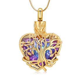 VCCWYQK Heart Tree of Life Urn Necklace for Ashes, Stainless Steel Cremation Jewelry for Women, Ashes Memorial Jewelry (F-6)