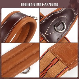 Jeereal English Girths for Horses | Made Genuine Leather with Heavy Duty Cotton Elastic and Stainless Steel Buckles - Jump (Brown, 52")