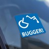 "Bugger!" Wheelchair Mishap Car Window & Bumper Sticker (100mm x