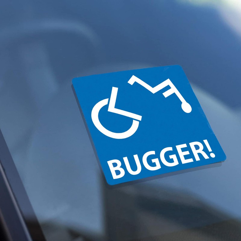 "Bugger!" Wheelchair Mishap Car Window & Bumper Sticker (100mm x
