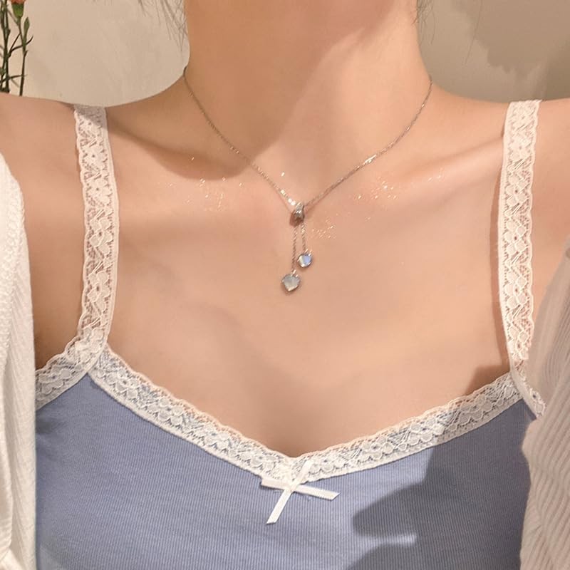 88flix Korean Heart Chain Women's Necklace, Titanium, No Gemstone