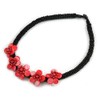 Avalaya Statement Black/Red Glass Bead with Shell Floral Motif Necklace/48cm