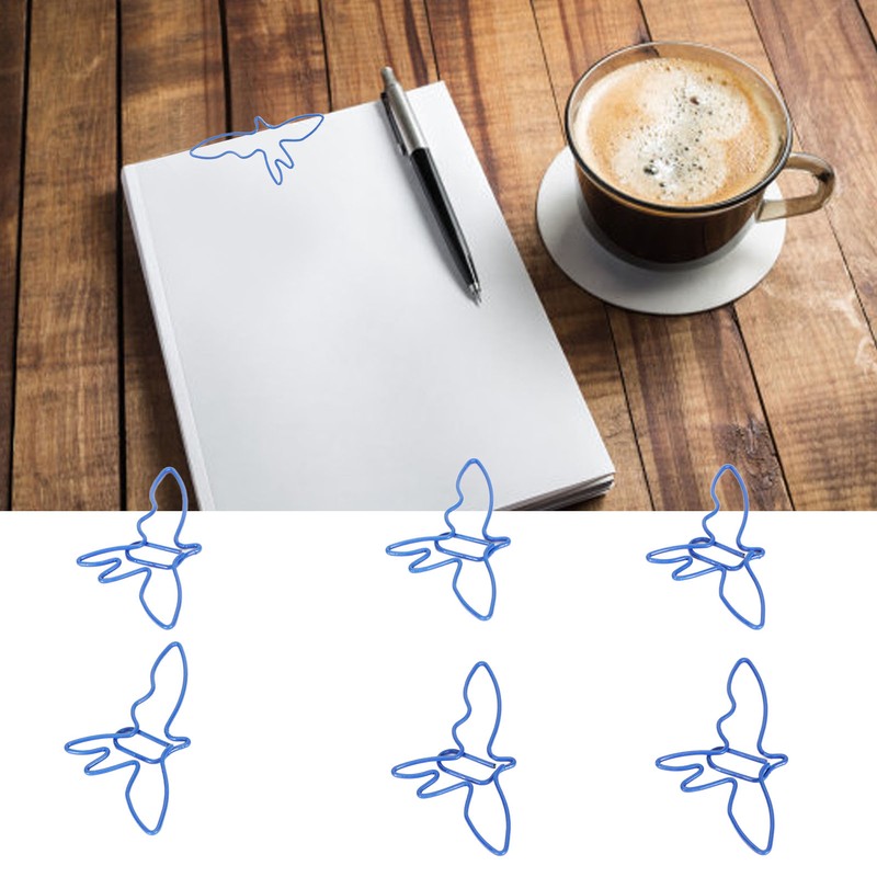 100pcs Blue Birds Paper Clips Creatively Cute Plated Metal Bookmark