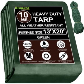 Bluyard Tarp Waterproof 13x20 Ft Heavy Duty Tarp Thicker 10 Mil Large Tarps with 20M Rope Reinforced Grommets and Edge UV&Fade Resistant Tear Resistant Plastic Tarps for Outdoor Camping Roof Pool Tent