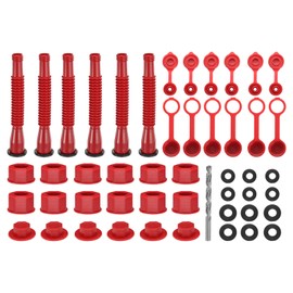 HARFINGTON 6set Gas Can Spout Replacement, Gas Can Nozzle Flexible Pour Nozzle w Fine/Coarse Thread Cap, Spout Sealing Cap, Gas Can Vent Cap-A/B, Drill Bit for Most 1/2/5/10 Gal Can, Red