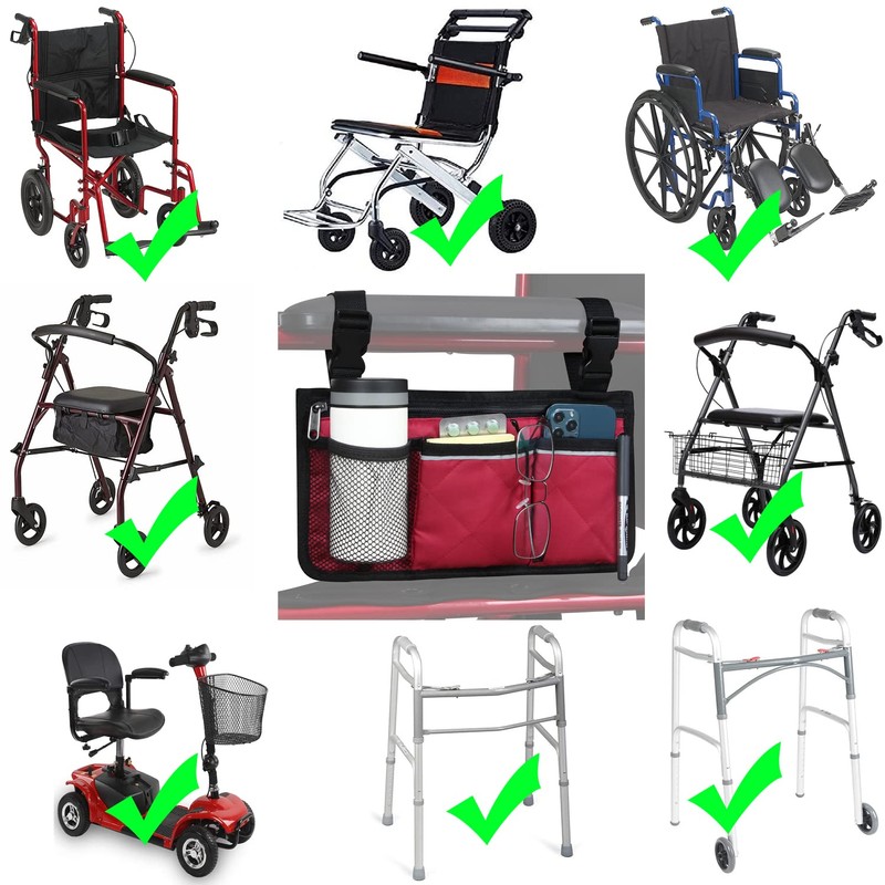 Wheelchair Side Organizer Storage Bag Armrest Pouch with Cup Holder