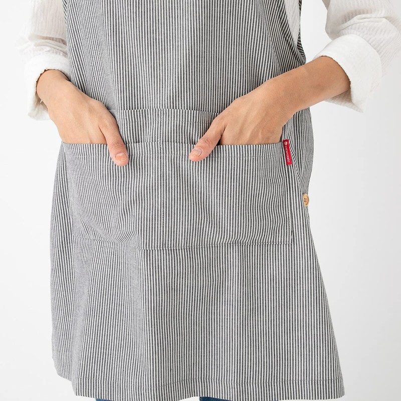 Watanosato Kurume Woven Double Pocket Apron, ashstripe