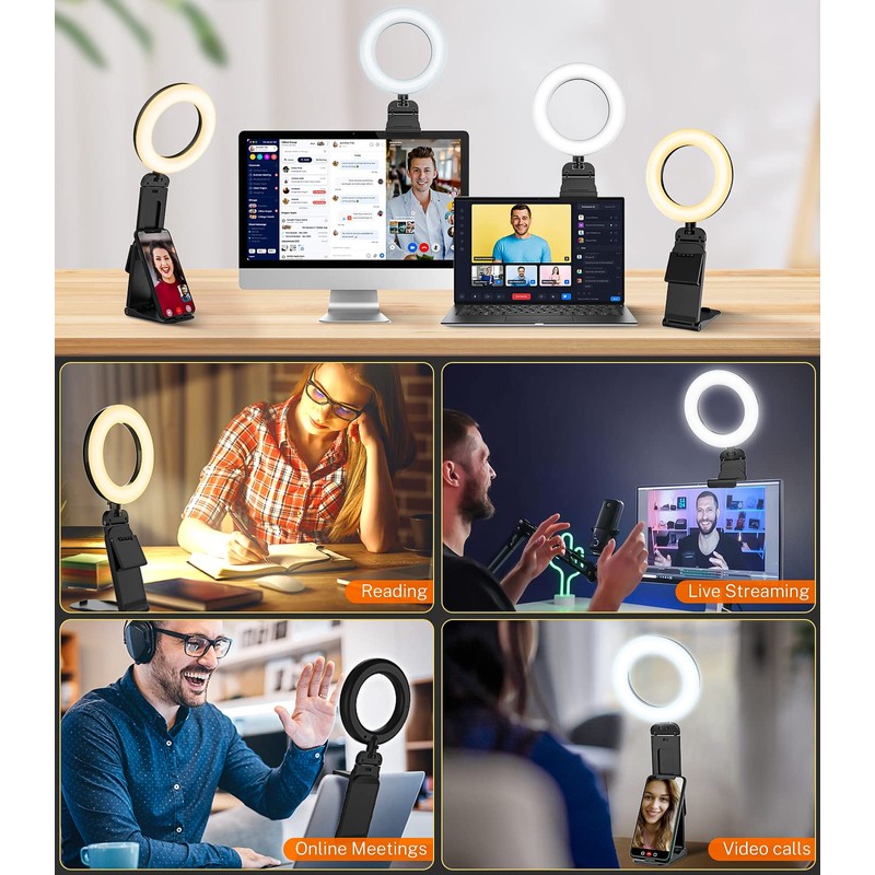 GerTong 5'' Laptop Selfie Ring Light with Stand, Mini Desk