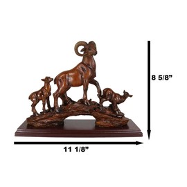 Ebros Gift Faux Mahogany Wood Finish Country Wildlife Animal Taxidermy Bighorn Sheep Ram with Lambs Family Climbing on Sloping Rock Sculpture with Woodlike Base Cabin Lodge Cottage Rams Decor Accent