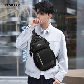 FANDARE Tactical EDC Sling Bag Crossbody Backpack Military Sport Bag Pack Chest Shoulder Bag for Men One Strap Motorcycle for Camping Hiking Cycling Outdoors Travel Waterproof Satchel Bag Black