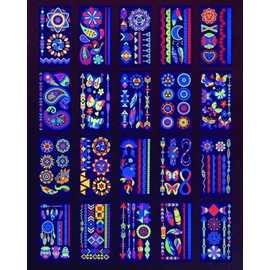 Ozepao 20 Hojas De Tatuajes Temporales Que Brillan En La Luz Negra, Suministros Para Fiestas Brillantes Para Adultos Y Niños, Más De 160 Diseños Fluorescentes De Neón Uv, Perfectos P