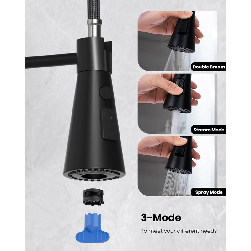Matte Black Wall Mount Kitchen Sink Faucet 2 Handles, 8