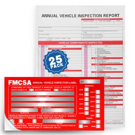 25Pack Inspection Forms and Stickers，Annual Vehicle Inspection Report，Annual Inspection Sticker，3-Ply Carbonless Form，Permanent Aluminum Adhesive Decals