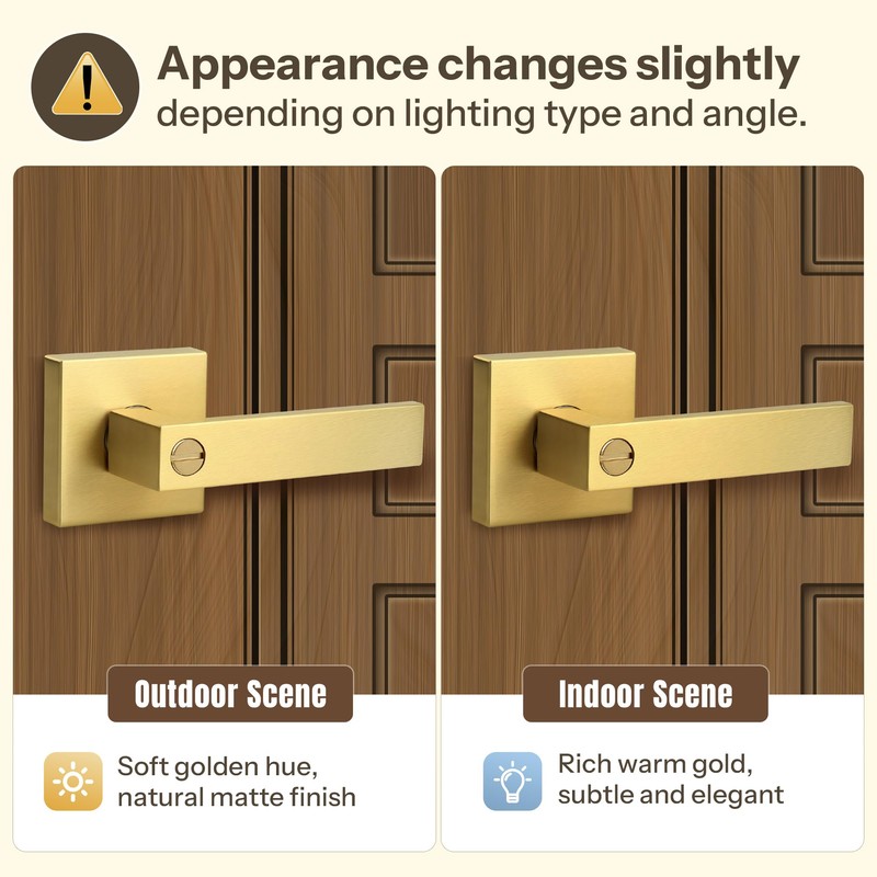 Moquin Square Privacy Gold Door Handle with Lock, Keyless Heavy