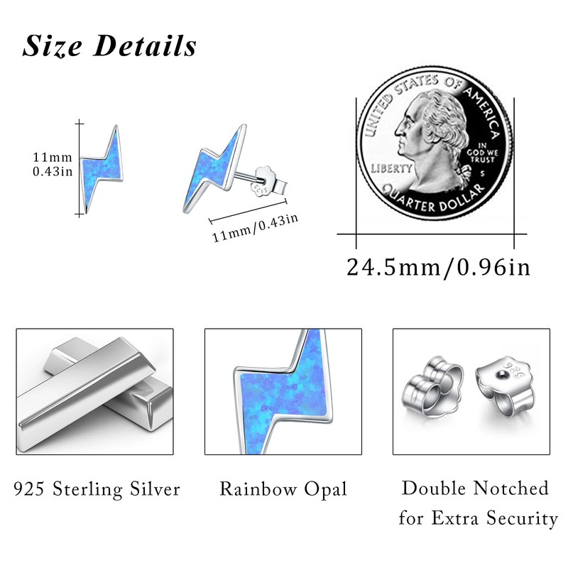 Lightning Bolt Earrings Sterling Silver Fire Opal Hypoallergenic Small Stud