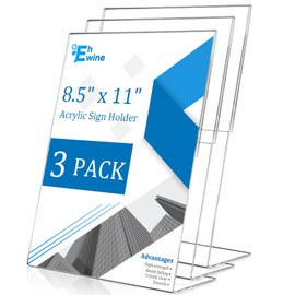 EHWINE 3 Pack 8.5 x 11 Acrylic Sign Holder, Clear Plastic Signs Display Stand, Vertical Slanted Back Paper Holder Stand up Table Top Sign Holders Flyer Stand Frames Suitable for Office Business Store