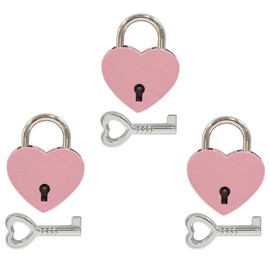 Piutouyar 3 Pcs Heart Shaped Locks - Pink Metal Heart Shaped Padlock, Mini Lock for Jewelry Storage Box Diary Book