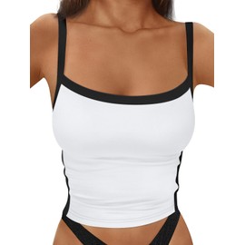 Trendy Queen Women's Double Lined Tank Tops Spaghetti Strap Square Neck Camisole Sleeveless Racerback Cropped Summer Clothes White S