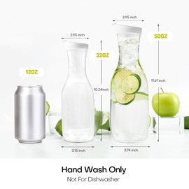 Cuiselect Water Carafe with Lid, 50 Oz Round Plastic Pitcher for Drinks, Milk, Mimosa Bar Supplies, Iced Tea, Juice Containers with Lids for Fridge, BPA-Free, NOT DISHWASHER SAFE, 6 Pack