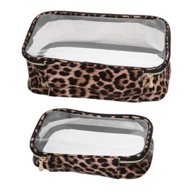 OATIPHO 2pcs Leopard Print Clear Travel Cosmetic Bag Portable Toiletry Organizer for Women Zippered Transparent Makeup Tote for Gym Business Trips and Vacations
