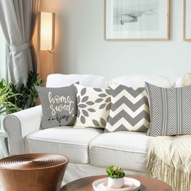 ZWJD Cushion Cover 40 x 40 cm, Set of 4 Decorative Cushion Covers, Outdoor Cushion Covers, Linen Decorative Cushion for Bedroom, Sofa, Chair, Bed, Garden (40 x 40 cm, Grey)