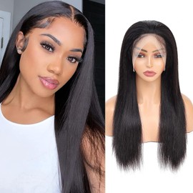 200 Density 22 Inch 13X4x1 Straight Lace Front Wigs Human Hair T Part HD Lace Frontal Glueless Wigs Pre Plucked Bleached Knots Natural Black