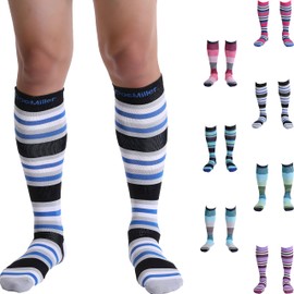 Doc Miller Calcetines de compresión para mujeres y hombres de 15 a 20 mmHg, calcetines de apoyo alto hasta la rodilla para aumentar la circulación, recuperación, hinchazón y venas varicosas