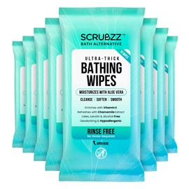 Scrubzz Extra Large Bath Wipes for Adults Bathing No Rinse - 80 Disposable Body Cleansing Wipes for Men, Women & Elderly - Great for Gym, Camping, Post Surgery - Shower Wipes