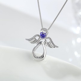 JiaYang Silver Guardian Angel Necklace 18K White Gold Plated Heart Infinity Pendant December Tanzanite Jewelry Gifts for Her