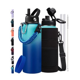 Insulated Water Bottle 40oz - with Straw & Auto Spout Lid, Paracord Handle, Shoulder Carrier Bag,40 oz Hydro Jug Great for Sport Travel Gym Hiking Biking