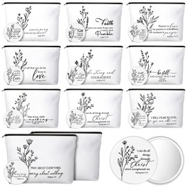 Reginary 10 Sets Christian Gifts for Women Include 10 Religious Canvas Makeup Bags with 10 Bible Verse Compact Mirrors Mother's Day Inspirational Birthday Gifts for Mom(White Colors,Aesthetic Style)