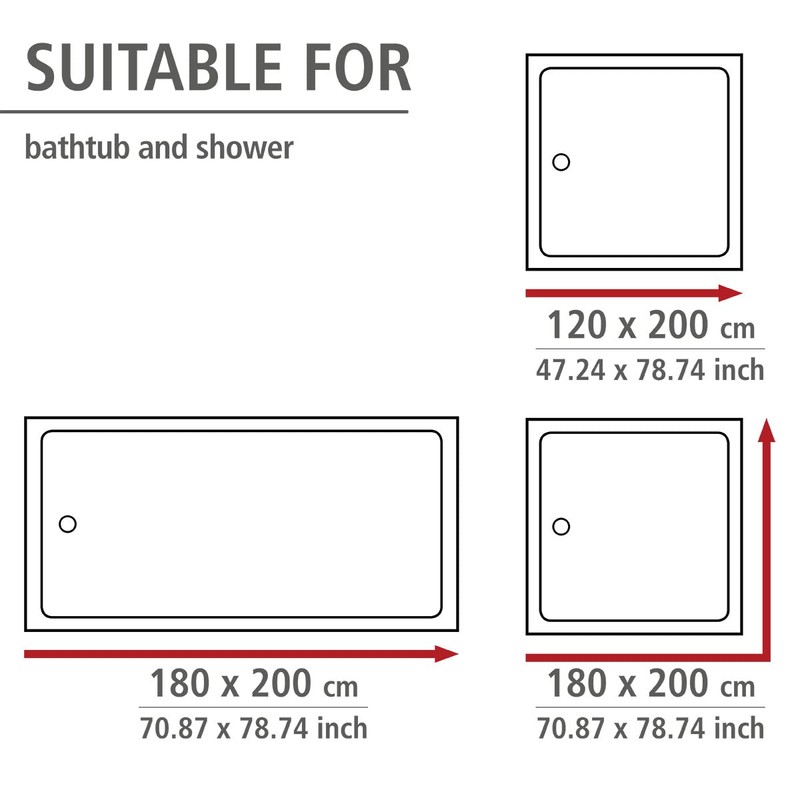 Wenko Anti Mould Shower Curtain - Plain, Antibacterial & Washable