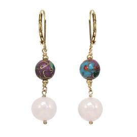 Rose Quartz and Cloisonné Lever-back Drop Earrings
