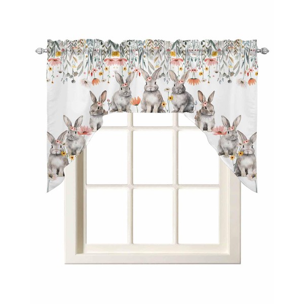 BEMIGO Easter Curtain Valance for Window, Farmhouse Cute Bunny Swag