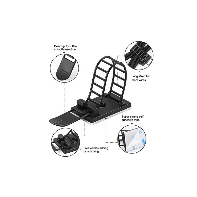 100 piezas de clips adhesivos para gestión de cables con