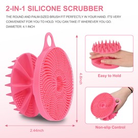 INNERNEED 2-in-1 Silicone Body Scrubber and Scalp Massager Shampoo Brush, Food-Grade Soft Material, More Hygienic, Easily Lather, Convenient for Travel, Gym, Business,etc (Pink)