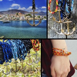 West Coast Paracord Men's Adjustable Nautical Anchor and Fish Hook Wrap Cuff Bracelets - Made of Nylon Rope (Lightening, Bronze Anchor)