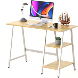 SHW Trestle Home Office Computer Desk, Oak