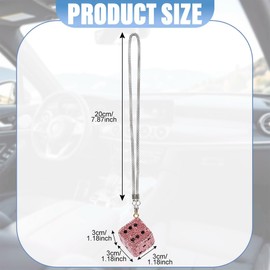 JSCARLIFE Bling Hanging Dice with Dots Car Rearview Mirror Charm, Bling Car Charm, Rear View Mirror Accessories, Stylish Auto Interior Decor (Pink)