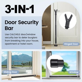 CALCHELE Sliding Door Security Bar 2 Pack, 20.5-51.8 Inch Adjustable Door Stoppers Security Sliding Glass Door Security Bar, Heavy Duty Window/Patio Door Security Bars Black