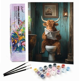 Bougimal Paint by Numbers Adult Animal without Frame Including Brush and Acrylic Paints - 28 x 35 cm, Cow