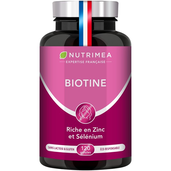 Biotin | Excipient Free | Accelerates Hair Growth & Nails | With Vitamin B8, Squash Seed, Zinc and Selenium | 120 Vegan Capsules | Made in France | Nutrimea