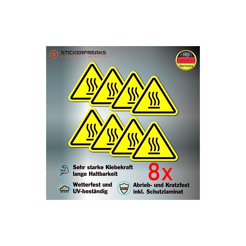 Pack of 8 Warning Stickers 6 x 5 cm Heat