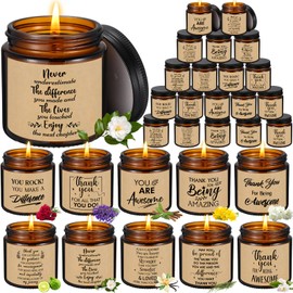 Coume 20 Pcs Thank You Candles Bulk Employee Appreciation Gifts 3.5 oz Scented Inspirational Jar Candle for Coworkers Employee Teachers Women Secretaries Christmas, 10 Fragrance (Brown)