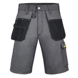 FORJA Work Shorts Men with Holster and Utility Pockets Lightweight Workwear Shorts for Construction Site Work Electricians Builders Gardening Waist 40 Grey