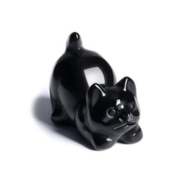 CrystalTears Black Obsidian Crystal Cat Figurine Carved Healing Crystals Gemstones Cat Animal Statue Cute Cat Ornament for Home Desk Decor Good Luck Cat Gifts for Women Men Christmas 1.6”