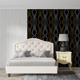 JLHOUSE Vinyl 3D Stripe Stick and Peel Wallpaper - self Adhesive Wallpaper Gold/Black for Kitchen Bedroom Living Room Walls -17.7inch x 118inch/Roll
