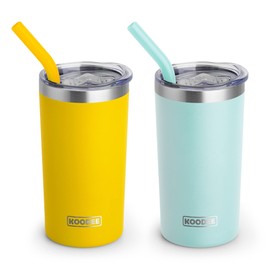 koodee Tumbler with Lids and Straws-12 oz Skinny Tumbler Stainless Steel Double Wall Vacuum Insulated Water Cup Spill Proof, BPA Free (Yellow-Blue)